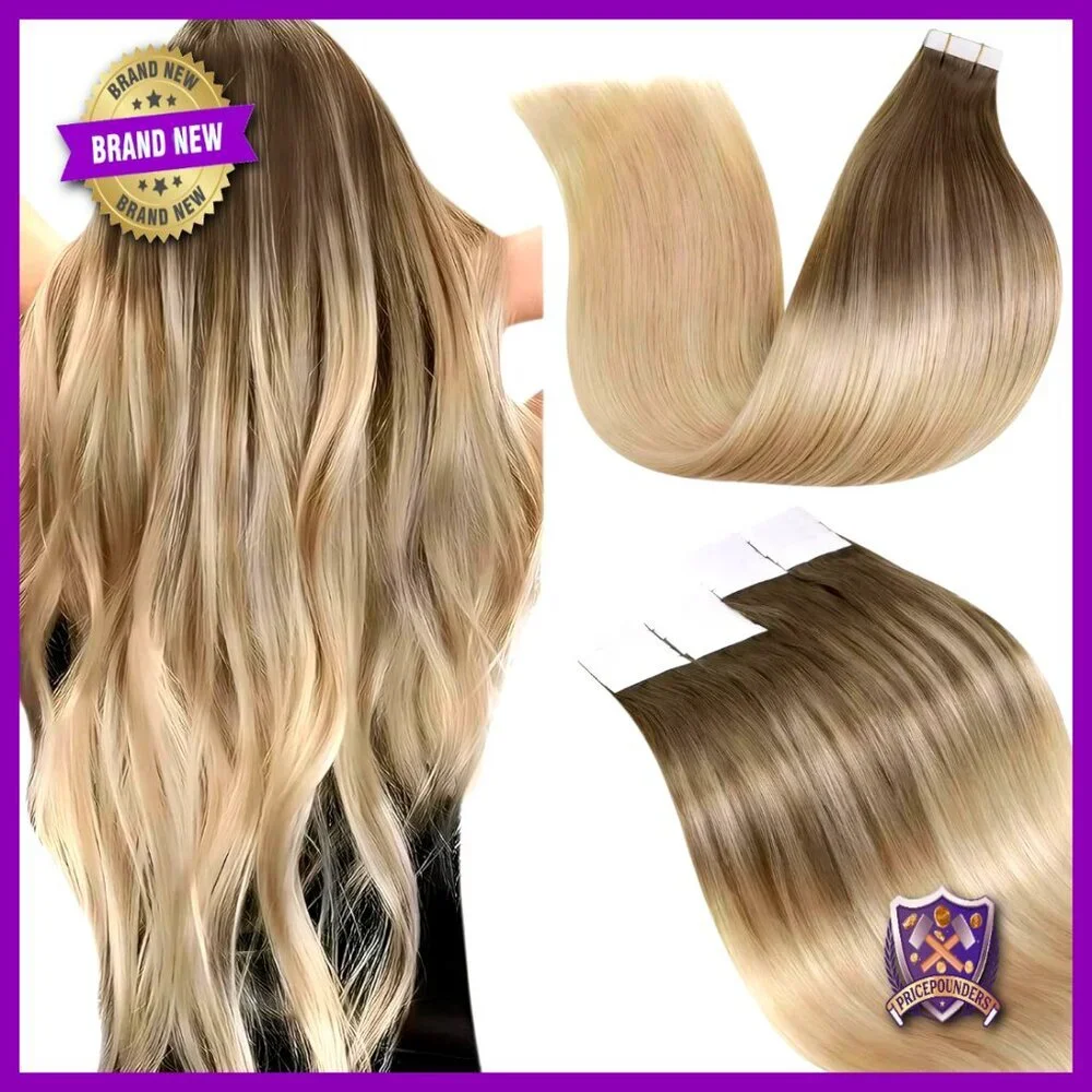 18-Inch Real Human Hair Tape-In Extensions, 50g Lightweight Invisible